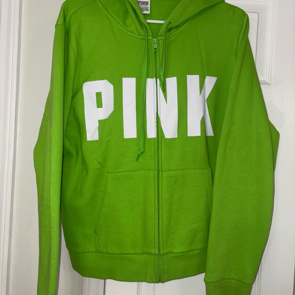 *SOLD* PINK Victoria's Secret Neon Green Zip Hoodie